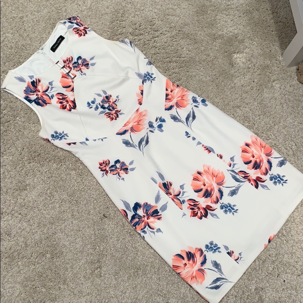 Pretty white dress with peach and blue flowers